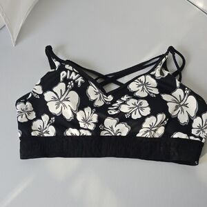 Black and White Floral Sports Bra